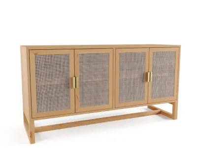 Wooden Rattan Sideboard Cabinet 3D model