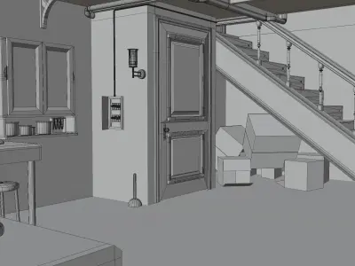 Basement laboratory Low-poly 3D model