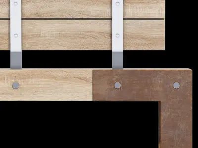 IDEAS set of wooden benches with metal brackets 3D model