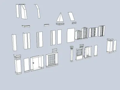 Low poly building set House constructor elements pack  Low-poly 3D model