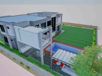 Mansion Exterior and Interior Low-poly 3D model