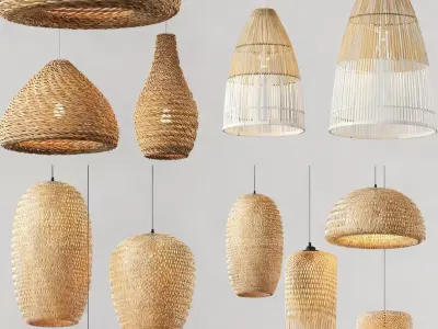 Bamboo pendant lamp set 3D model