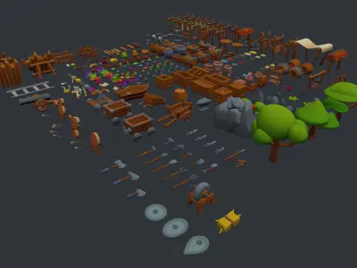 Stylized set of items Low-poly 3D model