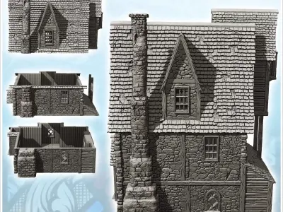 Medieval stone manor with large chimney and suspended room 18 -  3D print model