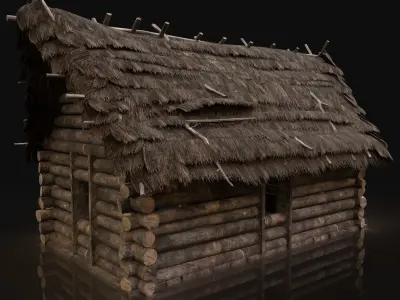 AAA Next Gen Generic Thatched Log House Cottage Hut Low-poly 3D model
