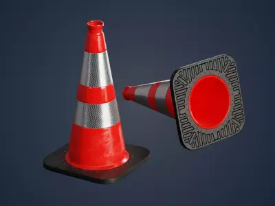 Red traffic cone with reflector PBR Game-Ready Low-poly 3D model
