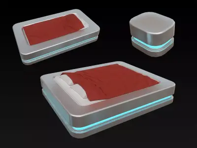 Lowpoly Scifi bed and nightstand Low-poly 3D model
