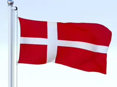 Animated Denmark Flag Low-poly 3D model