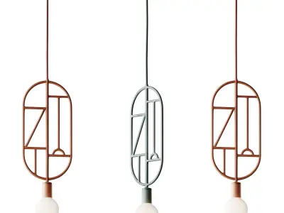 Simple Geometric Frame Drop Pendant Lamp Pink and Blue 3D model
