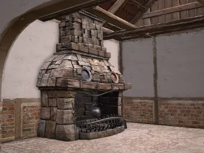 Medieval Courtyard Building House 5 Low-poly 3D model