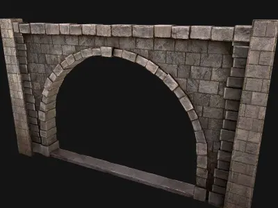 Medieval Prison Wall with Arch Low-poly 3D model