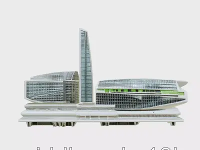 Futuristic Skyscraper Complex Model Low-poly 3D model