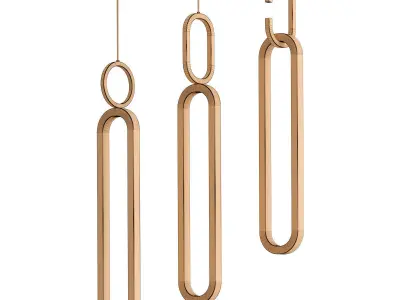 BERGEN three pendants hanging from string of gold and silver 3D model