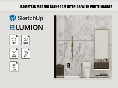Isometric modern bathroom interior with white marble 3D model