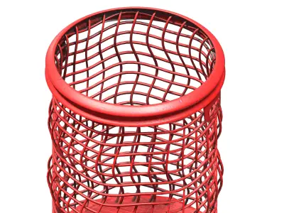 Red metal cagre type open trash can Low-poly 3D model