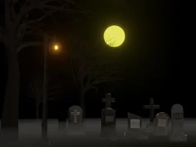 Horror graveyard and gravestones in PBR and low poly objects Low-poly 3D model