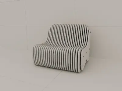 Chair 3d Model wooden with slats 3D model