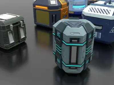 Scifi Loot Crate Box Cylinder Barrel Value Pack Low-poly 3D model