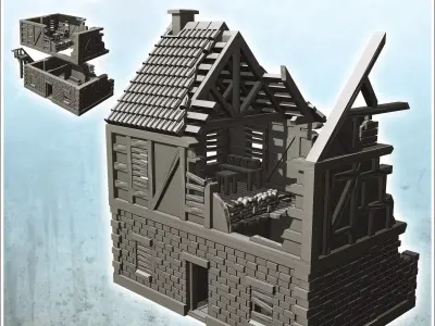 Ruined command post with sandbags and radio 7 - Modern WW2 WW1 W 3D print model