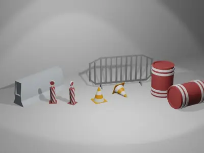 LowPoly Road Props Free low-poly 3D model