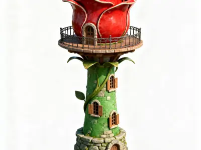Bloom-Bastion Enchanted Rose Tower 3D Model Low-poly 3D model