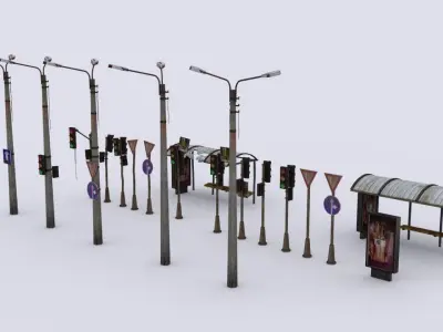 street elements Low-poly 3D model