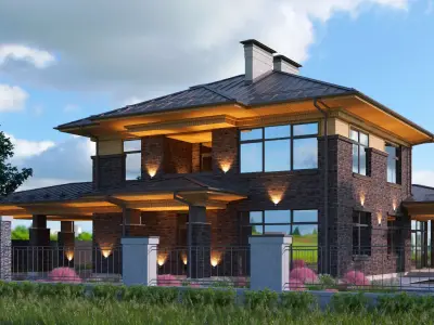 Model of a wright-style house with a carport 3D model