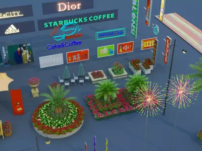 Ultimate Outdoor Commercial Street Kitbash Low-poly 3D model