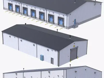 3 Industrial Buildings 3D Model Pack
