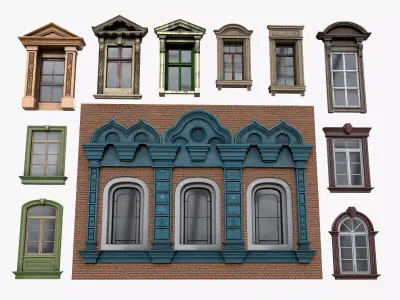 Classic Cartoon style of PBR Modular Windows Collection 1 Low-poly 3D model