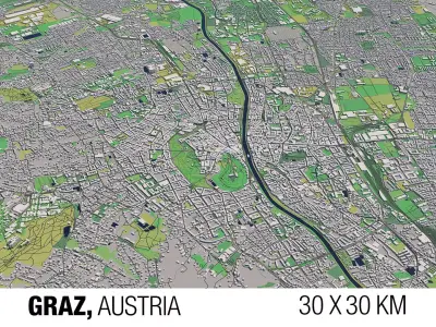 Graz Austria 30x30km 3D City Map 3D model