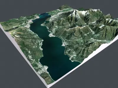 Mountain landscape and city Colico Italy 3D model