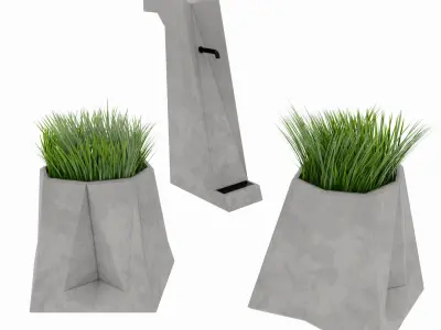 Exterior set 1 two stools made of marble and wood 3D model