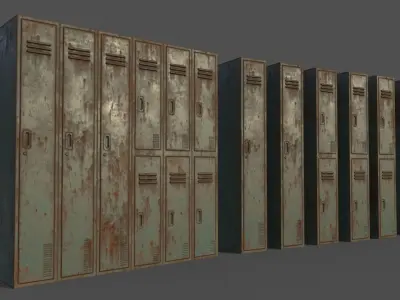 PBR School Gym Locker 06 - Green Light Low-poly 3D model