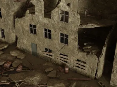 Post apocalyptic destroyed street Low-poly 3D model