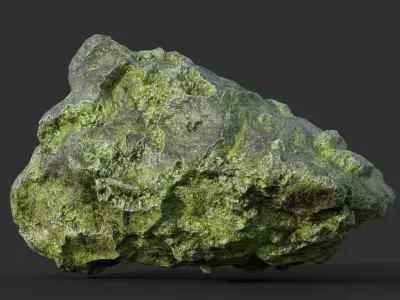 Low poly Damaged Jungle Mossy Rock Low-poly 3D model