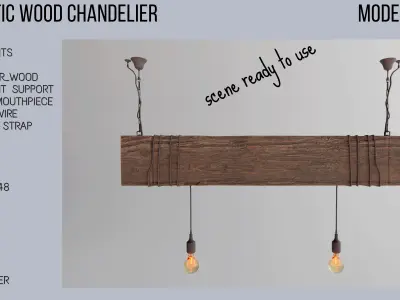 Rustic wood chandelier model 3D 3D model