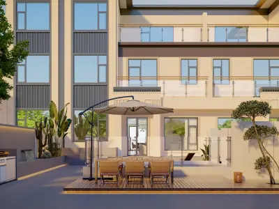 Modern villa garden  courtyard  living roomcr 3D model