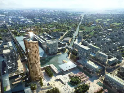 Modern Waterfront Urban Masterplan with Landmark Tower 3D model