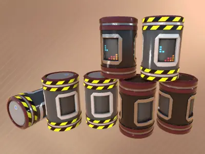 Sci-Fi Barrel Set Low-poly 3D model