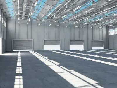 Warehouse 3d Model empty with skylights 3D model