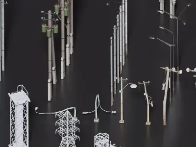 Street Lighting Pack   Pylons Poles and Lamps Low-poly 3D model