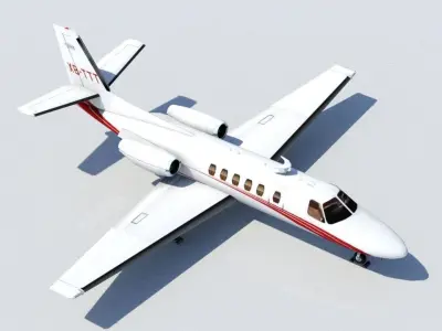 Cessna CITATION C550 Static low poly  Blank business jet GA Low-poly 3D model