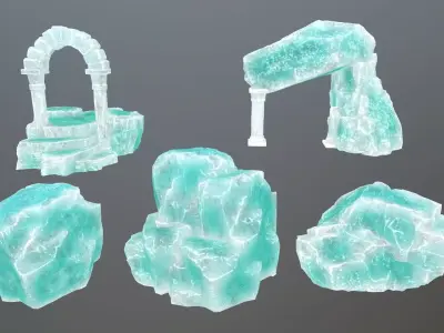 Icy Rock Set Low-poly 3D model