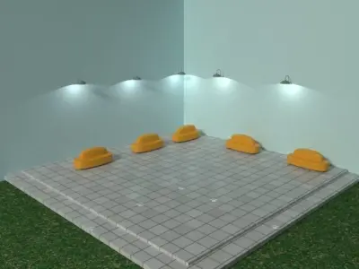 TRAIN STATION BENCH WITH LIGHTS AND TRASH CANS  Low-poly 3D model