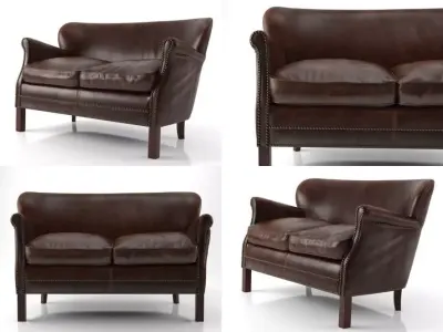 Professors Leather Double Chair With Nailheads 3D model