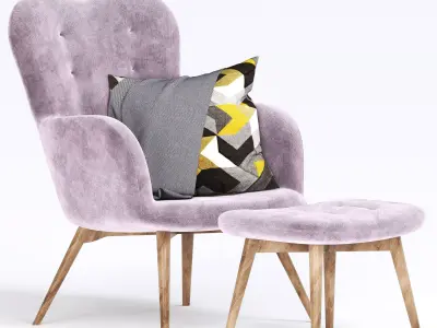 Contemporary Light Pink Fabric Tufted Armchair 3D model