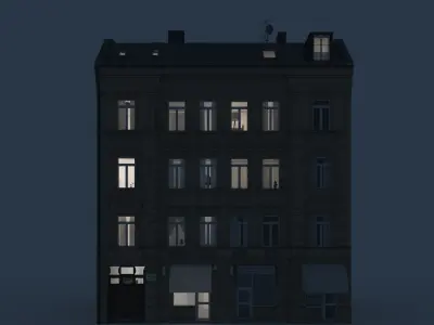 Residential City Building - Row - 16 - Storefront with Stucco 3D model
