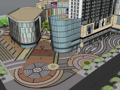 modern shopping mall with skyscrapper 3D model