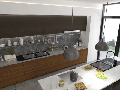 Create a professional kitchen design 3D model
